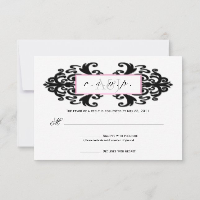 Monogramado Ornamental Damask RSVP (Anverso)