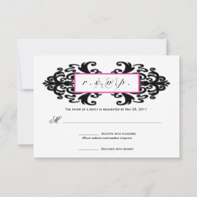 Monogramado Ornamental Damask RSVP (Anverso)