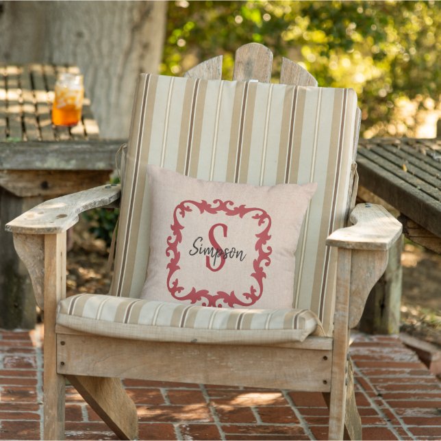 Monogramado rojo con almohada de impresión Burlap (Silla)