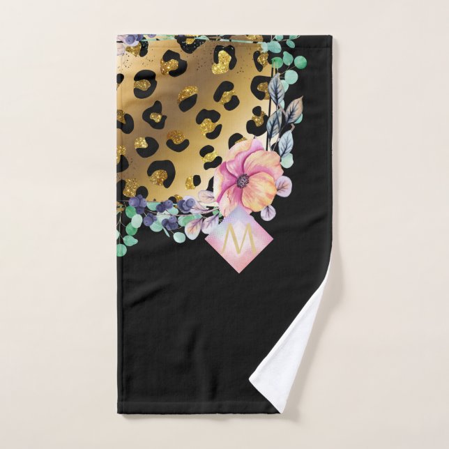 Monogramado rosa rosado de bonito Girly Leopard Pr (Toalla de mano)
