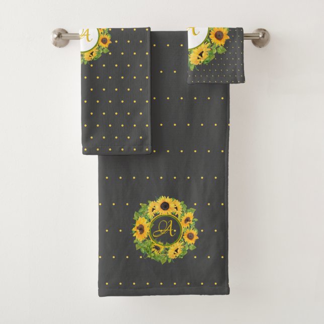 Monogramado Sunflowers Polkadots Gris amarillo osc (In situ)