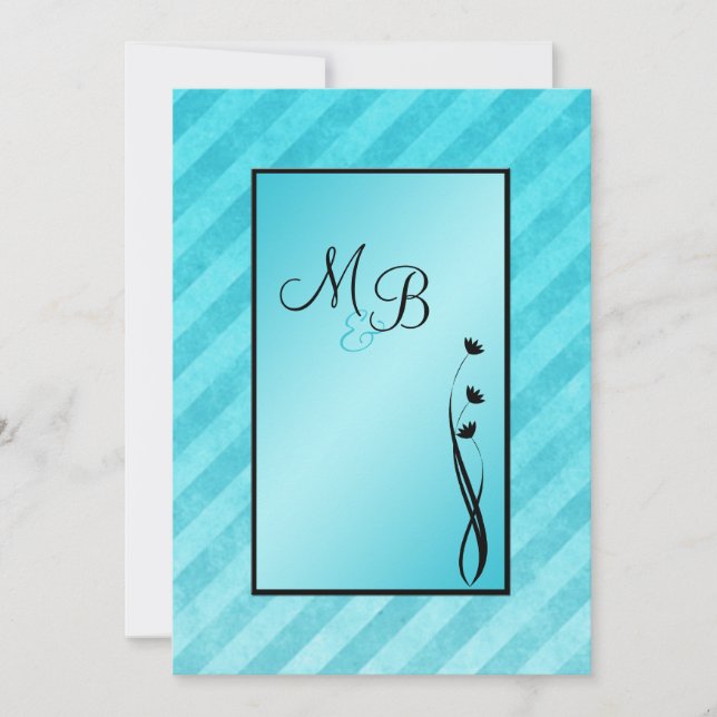Monogramas Aqua, Invitación a franja floral negra (Anverso)