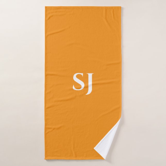 Monogramas Naranja Nombre blanco amarillo Decoraci (Toalla de baño)