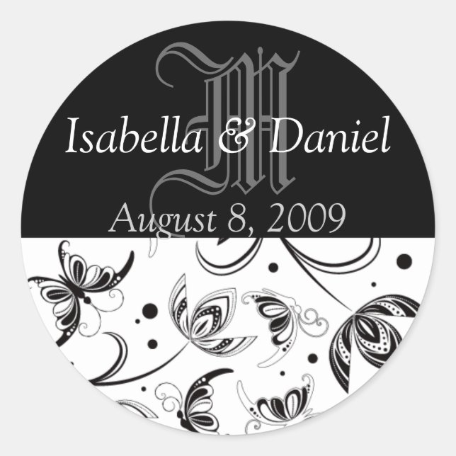 Monogramas Para Bodas Pegatinas Damask (Anverso)