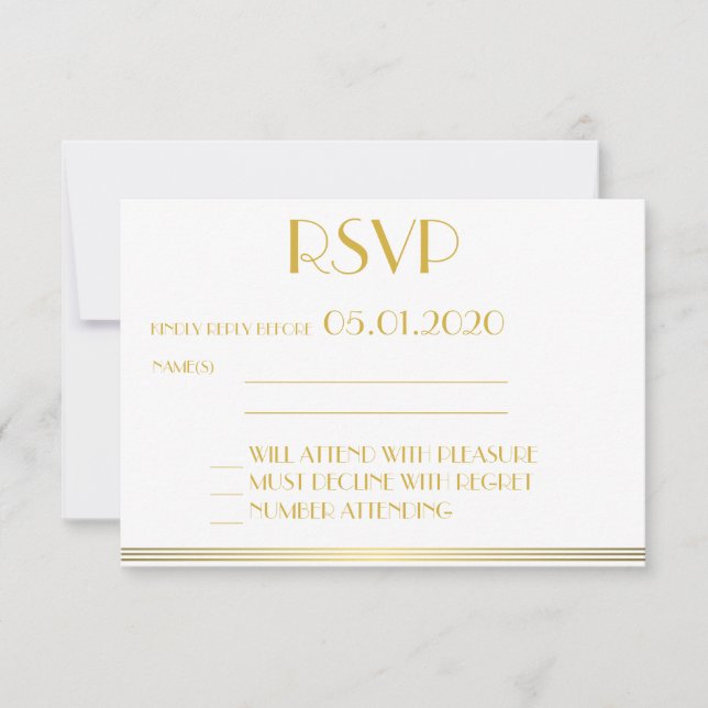 Monogramed Gold Black Great Gatsby Wedding RSVP (Anverso)