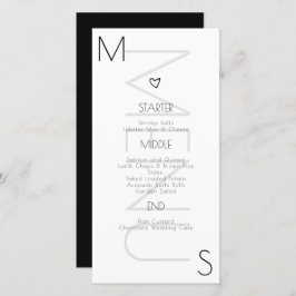 Monogramed Heart Boda Black White Menu