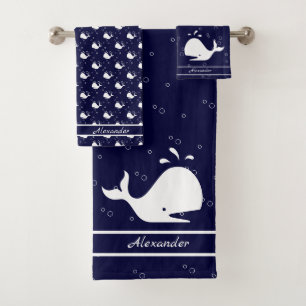 Monogramed Name Personalizado Whale Navy Blue whit