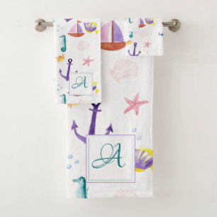 Monogrammed Beachhut Kids Bathroom Ocean Life Sea