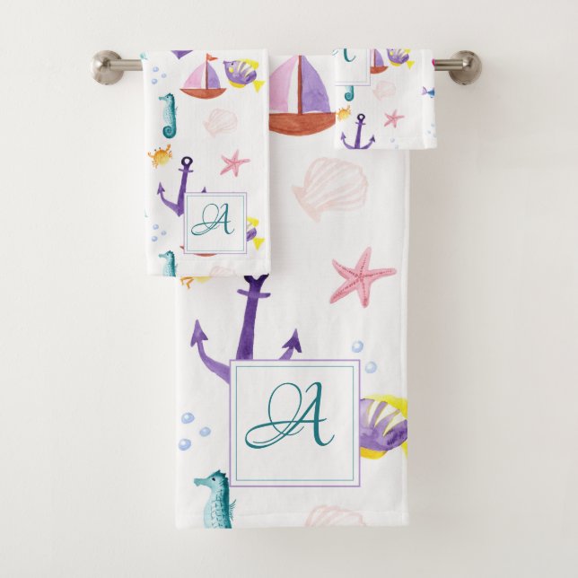 Monogrammed Beachhut Kids Bathroom Ocean Life Sea (In situ)