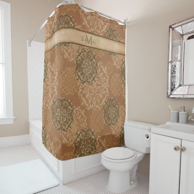 Monogrammed Boho Darr Rust Mandalas Cortina de Duc (In situ)