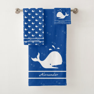 Monogramo Nombre Personalizado Ballena Azul blanco