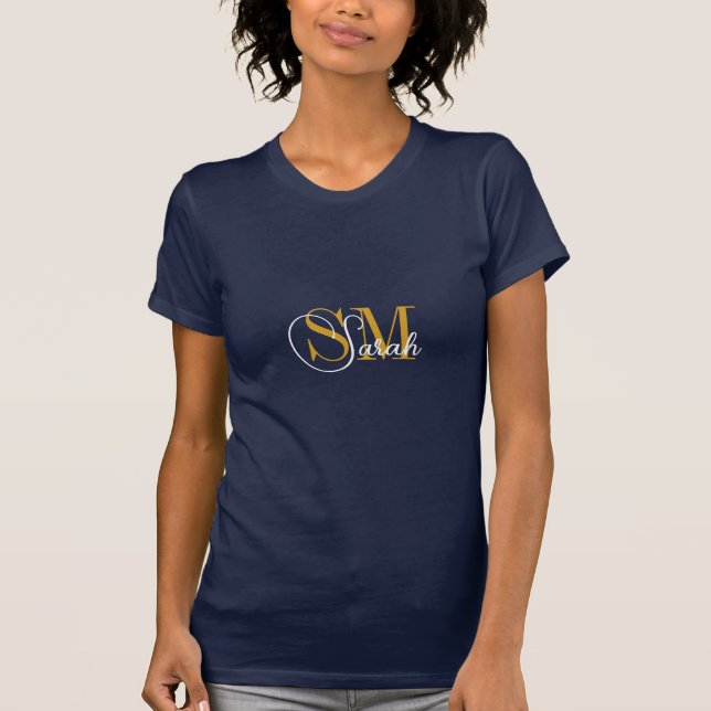 Monogramo Nombre y mujer Moda Camiseta / marina (Anverso)