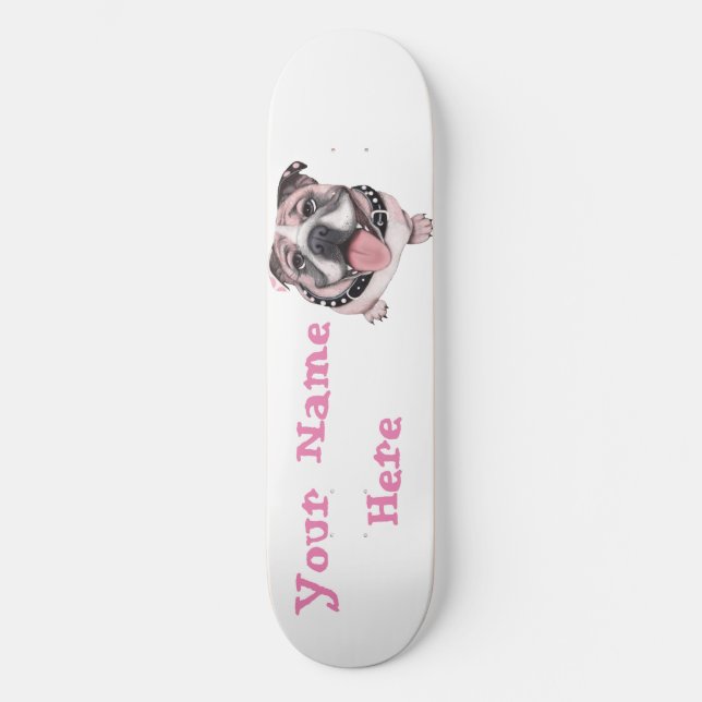 Monopatín rosado del perro del bulldog (Anverso)