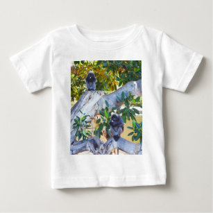 Monos de Langur Negro comiendo, camiseta para bebé