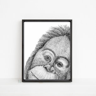 Monos de Orangutan: arte en la pared en blanco y n