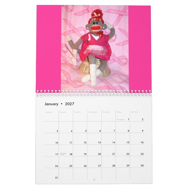 Monos del calcetín para el calendario de la (Jan 2027)