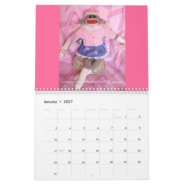 Monos del calcetín para el calendario de pared de (Jan 2027)
