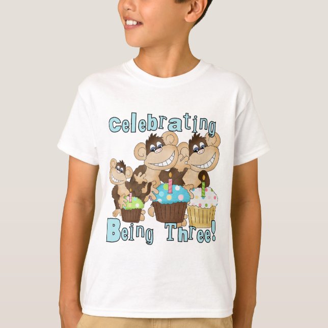 Monos Fiestas Azules camisetas de tercer cumpleaño (Anverso)
