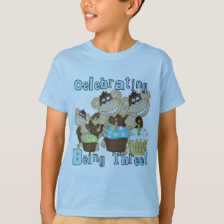 Monos Fiestas Azules camisetas de tercer cumpleaño