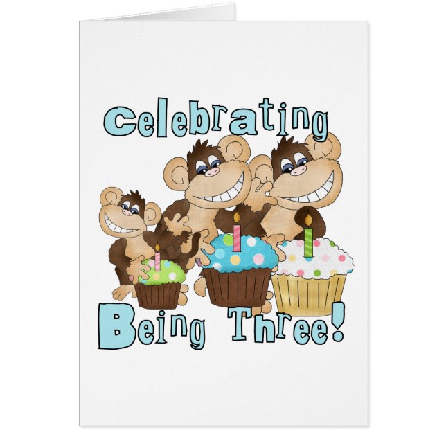 Monos Fiestas Azules camisetas de tercer cumpleaño (Frente)