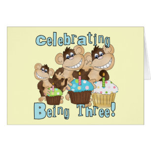 Monos Fiestas Azules camisetas de tercer cumpleaño