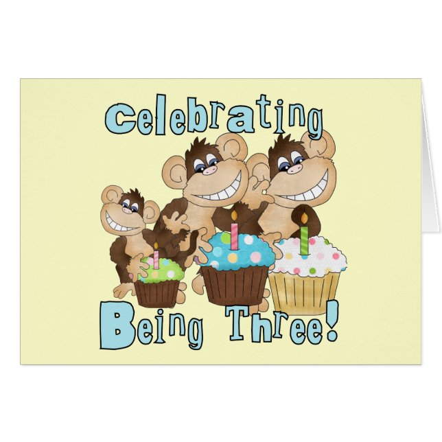 Monos Fiestas Azules camisetas de tercer cumpleaño (Anverso (Horizontal))