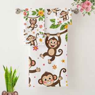 Monos Modernos Felices de Buena Suerte sobre Blanc