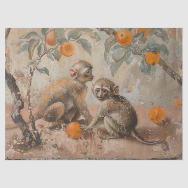 Monos - Papel de té estilo pintura al aceite (Anverso)