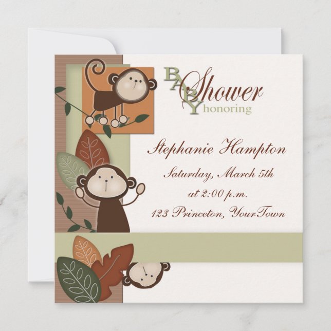 Monos y deja la invitación de Baby Shower (Anverso)