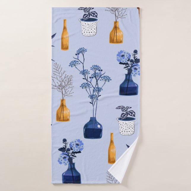 Monotone de flores modernas y jarrón, maceta con b (Toalla de baño)