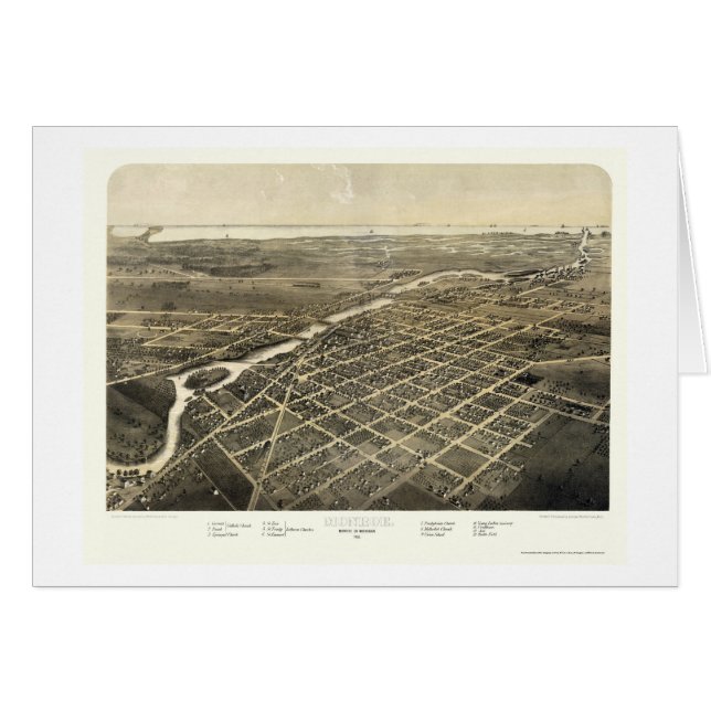Monroe, mapa panorámico del MI - 1866 (Anverso (Horizontal))