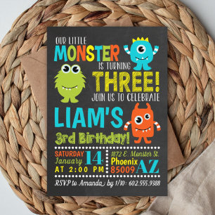 Monster 3 Invitación a la fiesta de cumpleaños