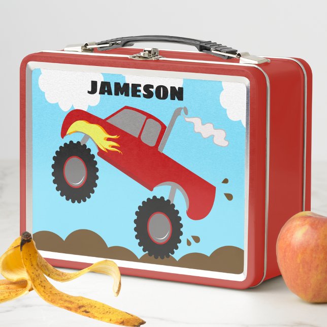 Monster Camión Boys Red Lunchbox Caja de Abastecim (Monster Truck Personalized Lunch Box in red)