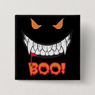 ¡Monster Grin Boo! Botón de cuadrado negro masculi
