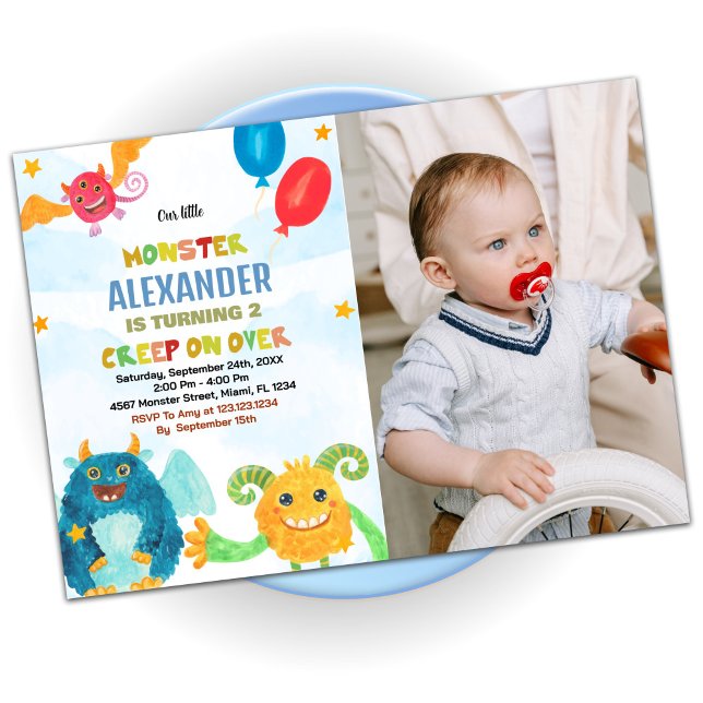 Monster Invitaciones a cumpleaños Watercoloros fot (Monster Birthday Invitations Watercolours photo)