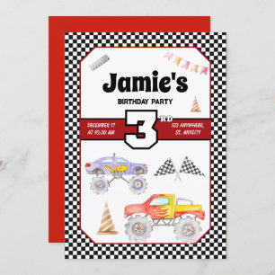 Monster Truck 3er cumpleaños invitación