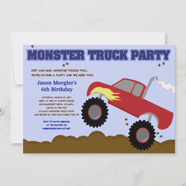 MONSTER TRUCK 5x7 (Camión Rojo) Invitaciones de cu (Anverso)