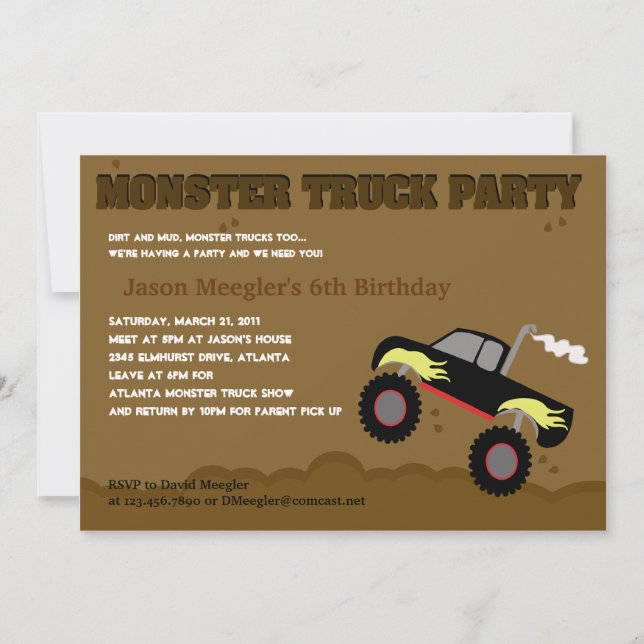 MONSTER TRUCK 5x7 Invitaciones de cumpleaños (Anverso)