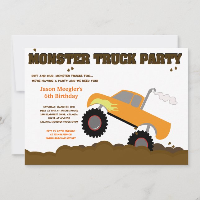 MONSTER TRUCK 5x7 Invitaciones de cumpleaños (Anverso)