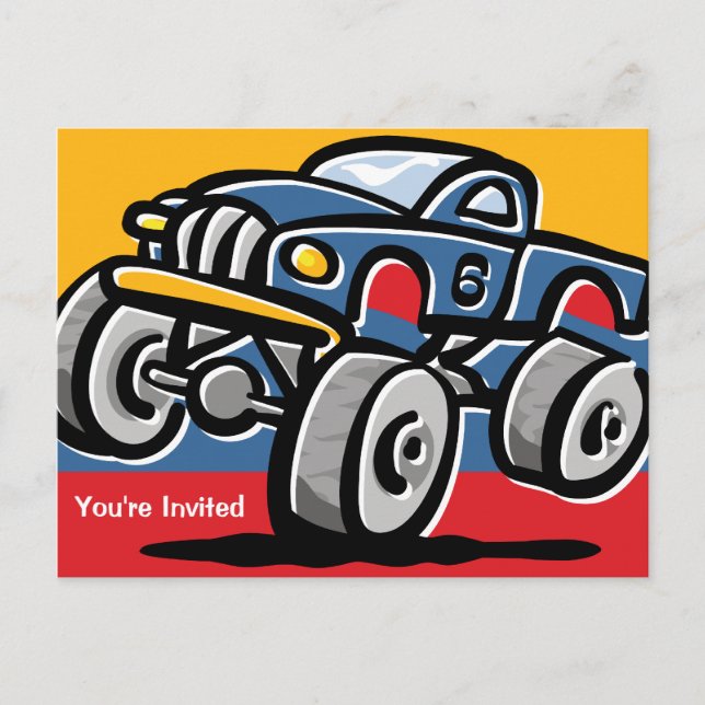 Monster Truck 6º cumpleaños Invitaciones a postale (Anverso)