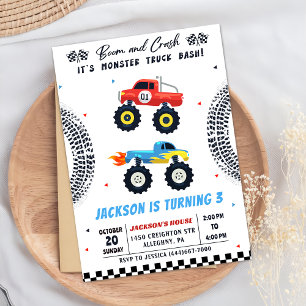 Monster Truck Bash Boy Invitación a la fiesta de c