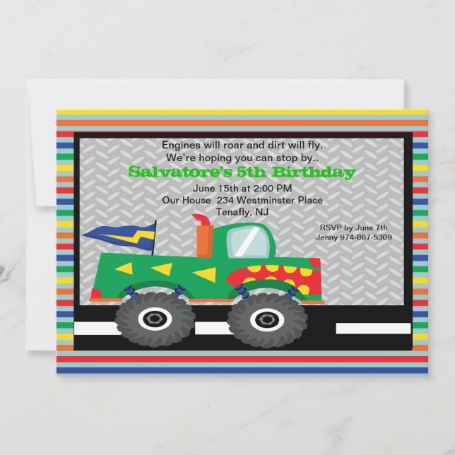 Monster truck con la invitación del cumpleaños de (Anverso)
