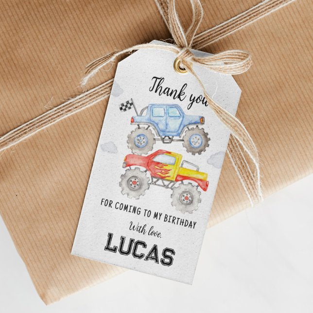 Monster Truck Cumpleaños Gracias Etiqueta (Subido por el creador)