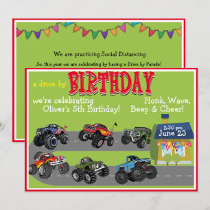 Monster Truck Drive By Birthday Parade Invitación