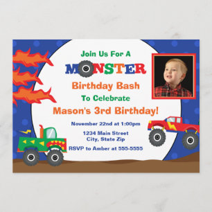 Monster Truck Invitación de cumpleaños tarjeta fot