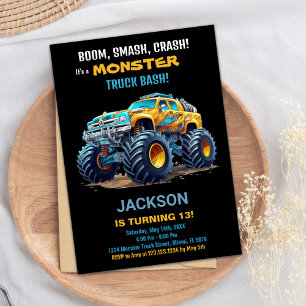 Monster Truck Invitaciones de cumpleaños Amarillo 