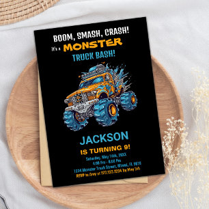 Monster Truck Invitaciones de cumpleaños Blue Blac