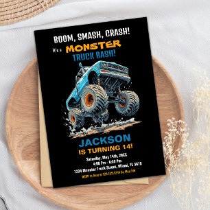 Monster Truck Invitaciones de cumpleaños Blue Jump