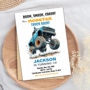 Monster Truck Invitaciones de cumpleaños Blue Whit