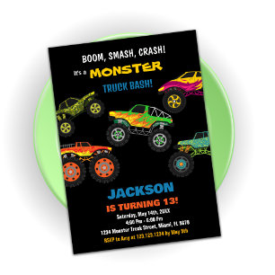 Monster Truck Invitaciones de cumpleaños Colores N